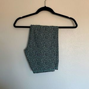 Blue and black speckle biker shorts.